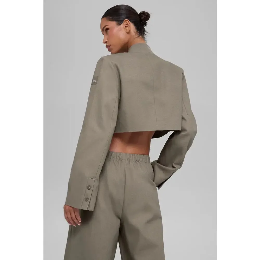 Alo Light Cocoa Main Character High-Waist Wide Leg Trouser Cropped Jacket XS - Picture 10 of 16